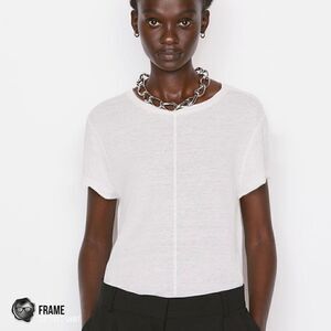 FRAME T-SHIRT IN WHITE COTTON SHORT SLEEVE LIGHTWEIGHT CENTER SEAM CLASSIC TEE